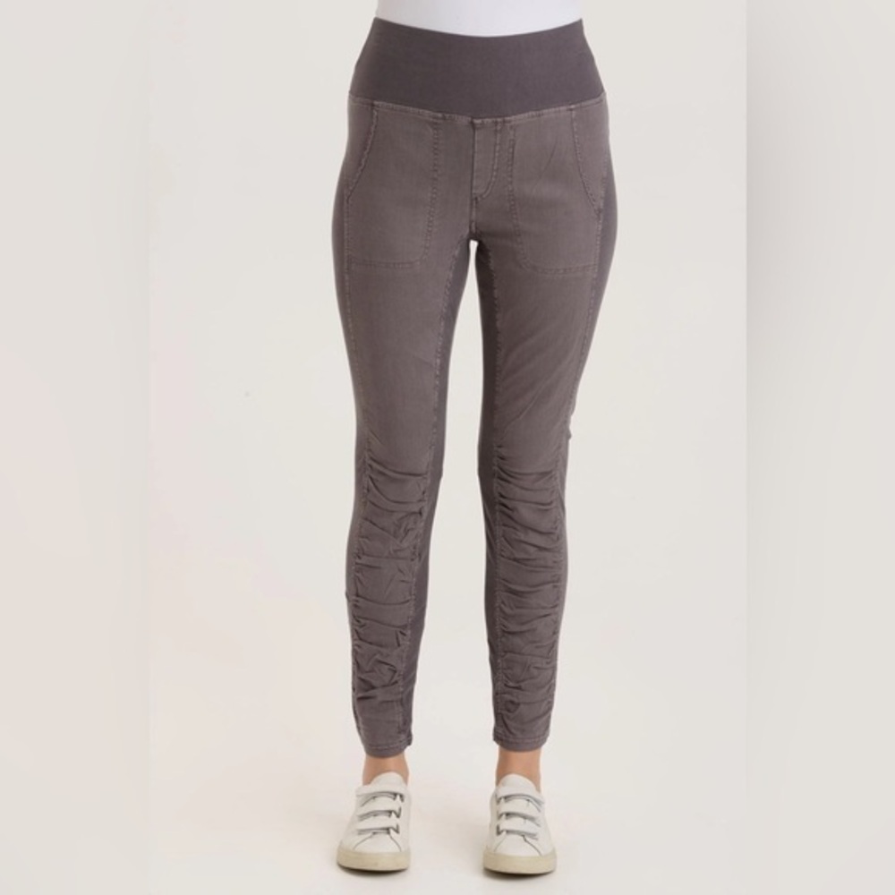 XCVI WEARABLES Twill Penny Ruched Leggings Nebulous Pigment Gray Sz. XS NWT!